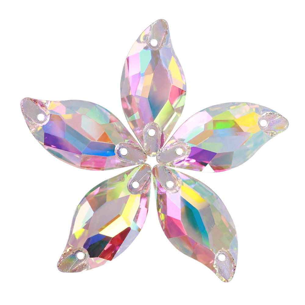 Crystal AB Diamond Leaf Shape High Quality Glass Sew-on Rhinestones WholesaleRhinestone