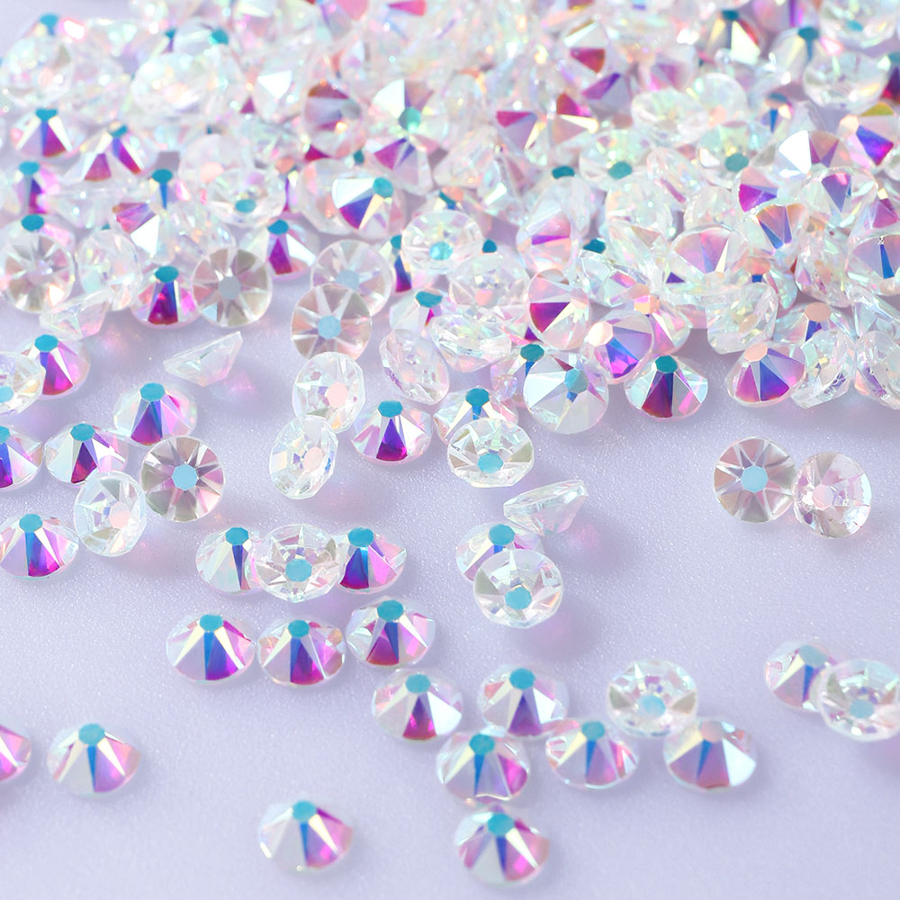 Crystal AB Unfoiled Glass Flat Back Glue-On Rhinestones 16 Cut Facets Secondary image
