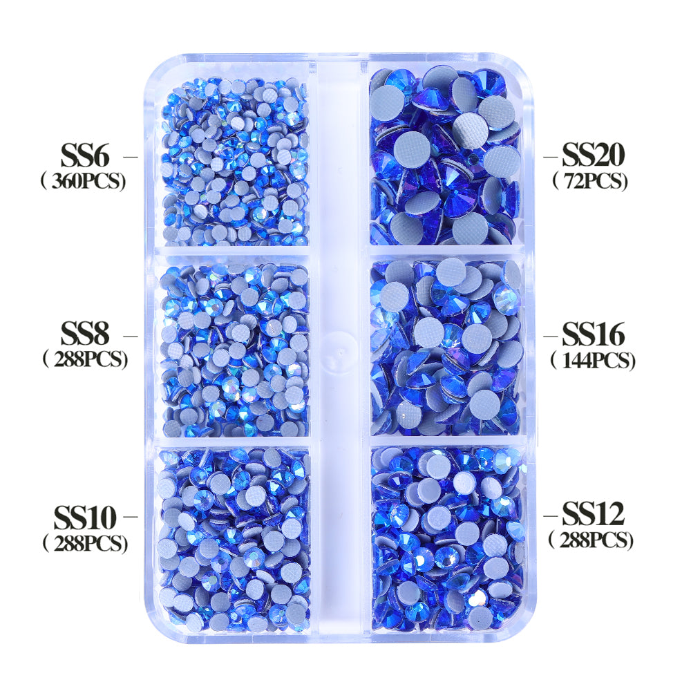 Mixed Sizes 6 Grid Box Light Blue AB Glass HotFix Rhinestones For Clothing  DIY