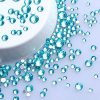 Mixed Sizes Aquamarine Glass FlatBack Rhinestones For Nail Art Silver Back WholesaleRhinestone