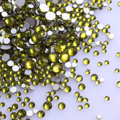 Mixed Sizes Olive Green Glass FlatBack Rhinestones For Nail Art Silver Back WholesaleRhinestone
