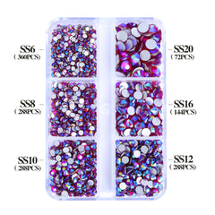 Mixed Sizes 6 Grid Box Dark Siam AB Glass FlatBack Rhinestones For Nail Art Silver Back WholesaleRhinestone