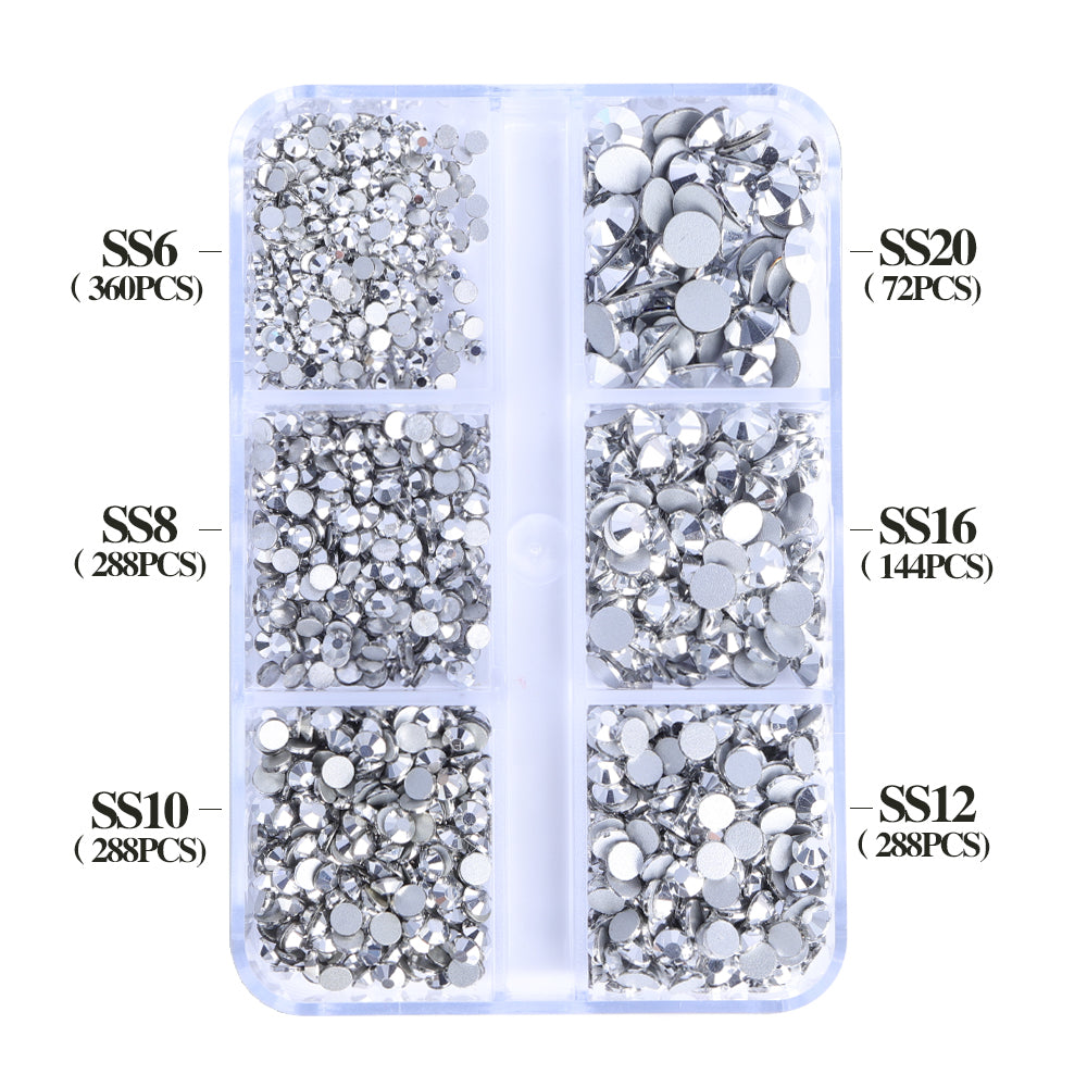 Mixed Sizes 6 Grid Box Silver Glass FlatBack Rhinestones For Nail Art  Silver Back WholesaleRhinestone