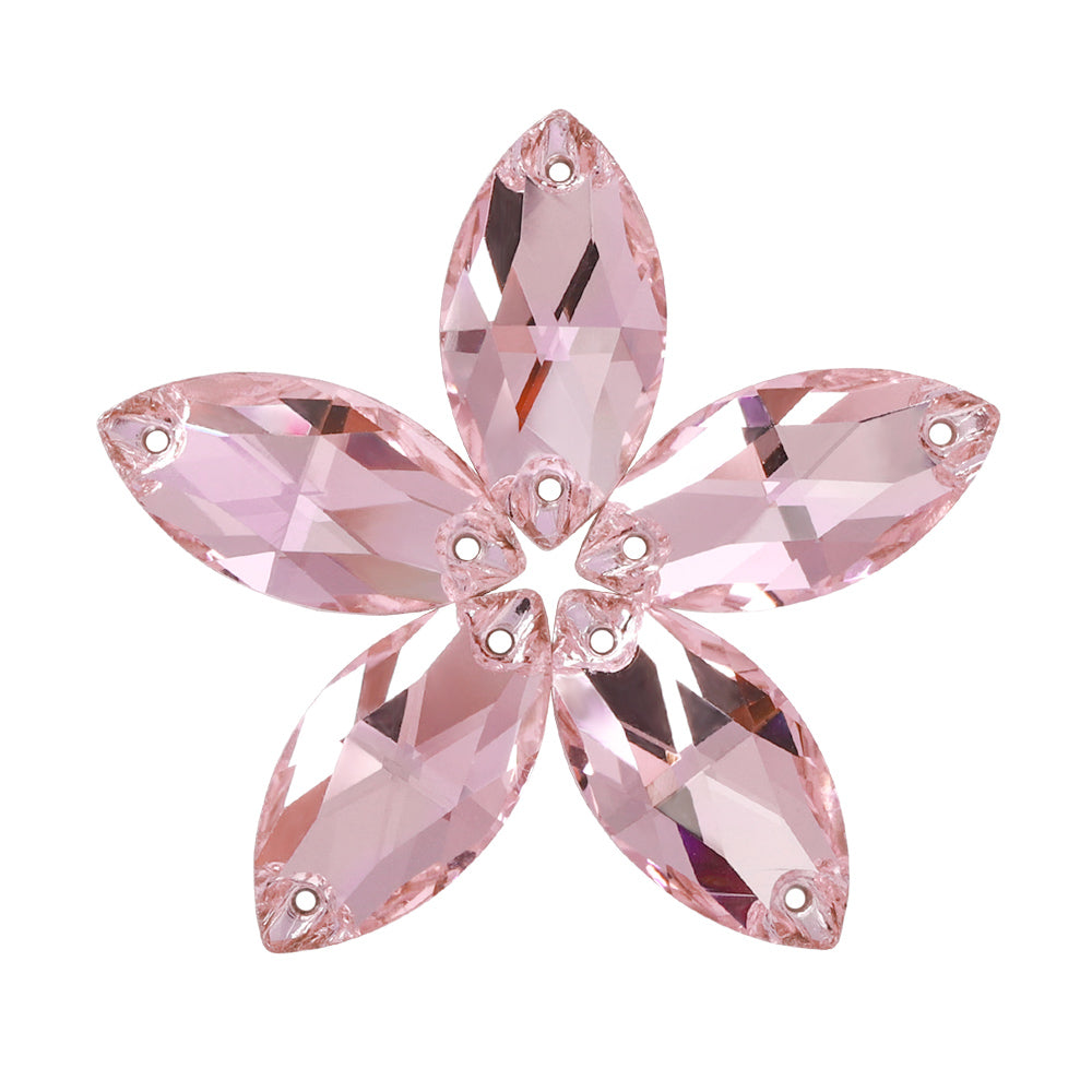 Light Rose Navette Shape High Quality Glass Sew-on Rhinestones WholesaleRhinestone