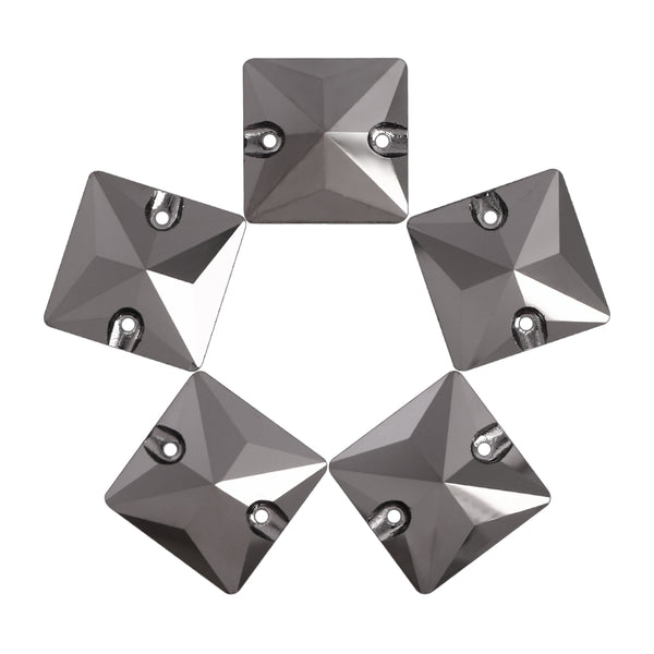 Jet Metallic Silver Square Shape High Quality Glass Sew-on Rhinestones WholesaleRhinestone