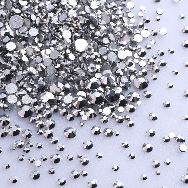 Mixed Sizes Silver Glass FlatBack Rhinestones For Nail Art Silver Back WholesaleRhinestone