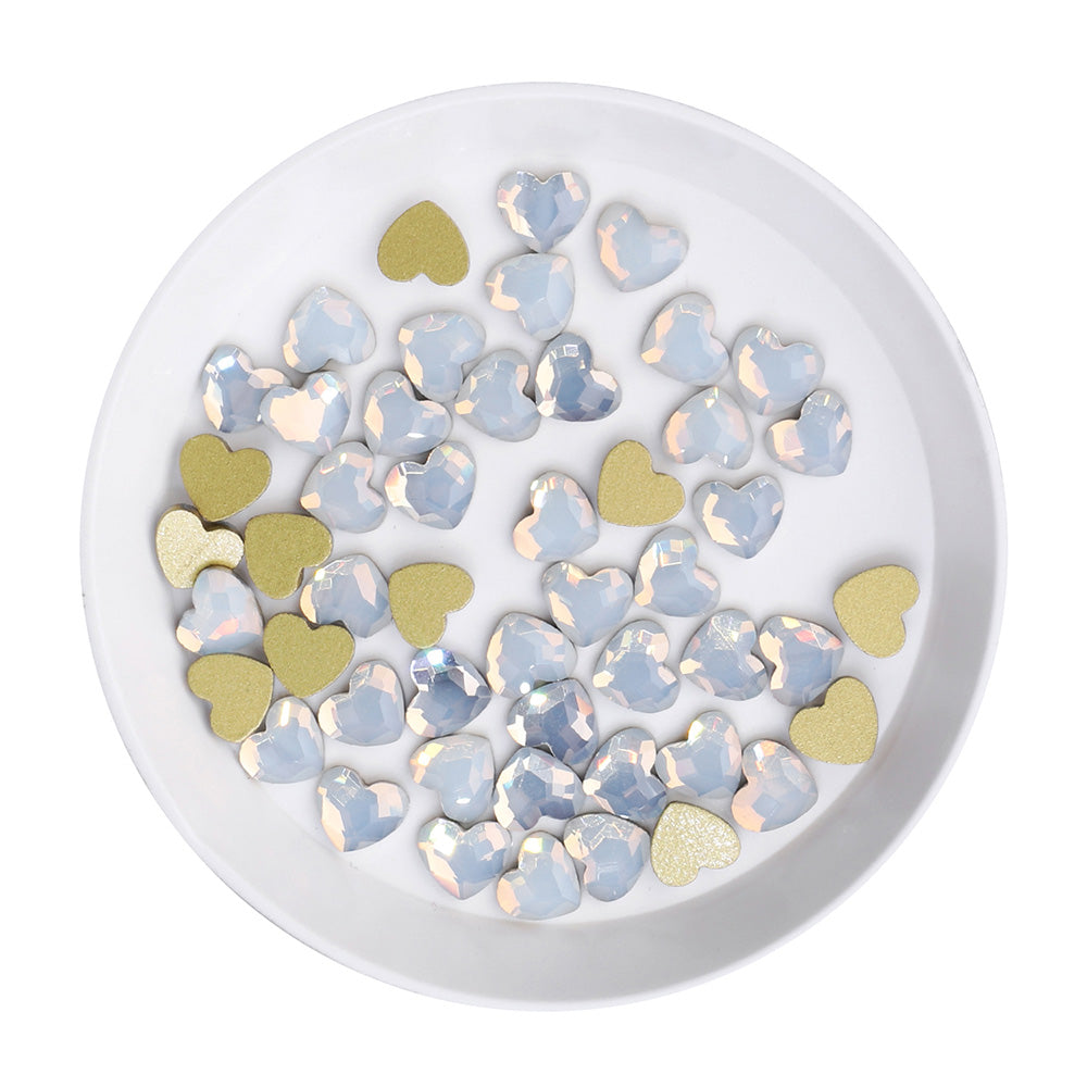 Heart Shape White Opal Glass Flat Back Fancy Rhinestones WholesaleRhinestone