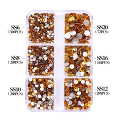 Mixed Sizes 6 Grid Box Topaz Glass FlatBack Rhinestones For Nail Art Silver Back