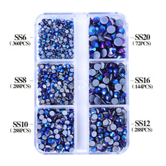 Mixed Sizes 6 Grid Box Montana AB Glass HotFix Rhinestones For Clothing DIY