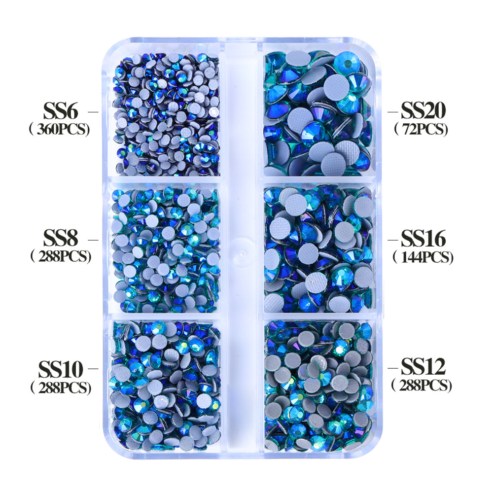 Mixed Sizes 6 Grid Box Blue Zircon AB Glass HotFix Rhinestones For Clothing  DIY