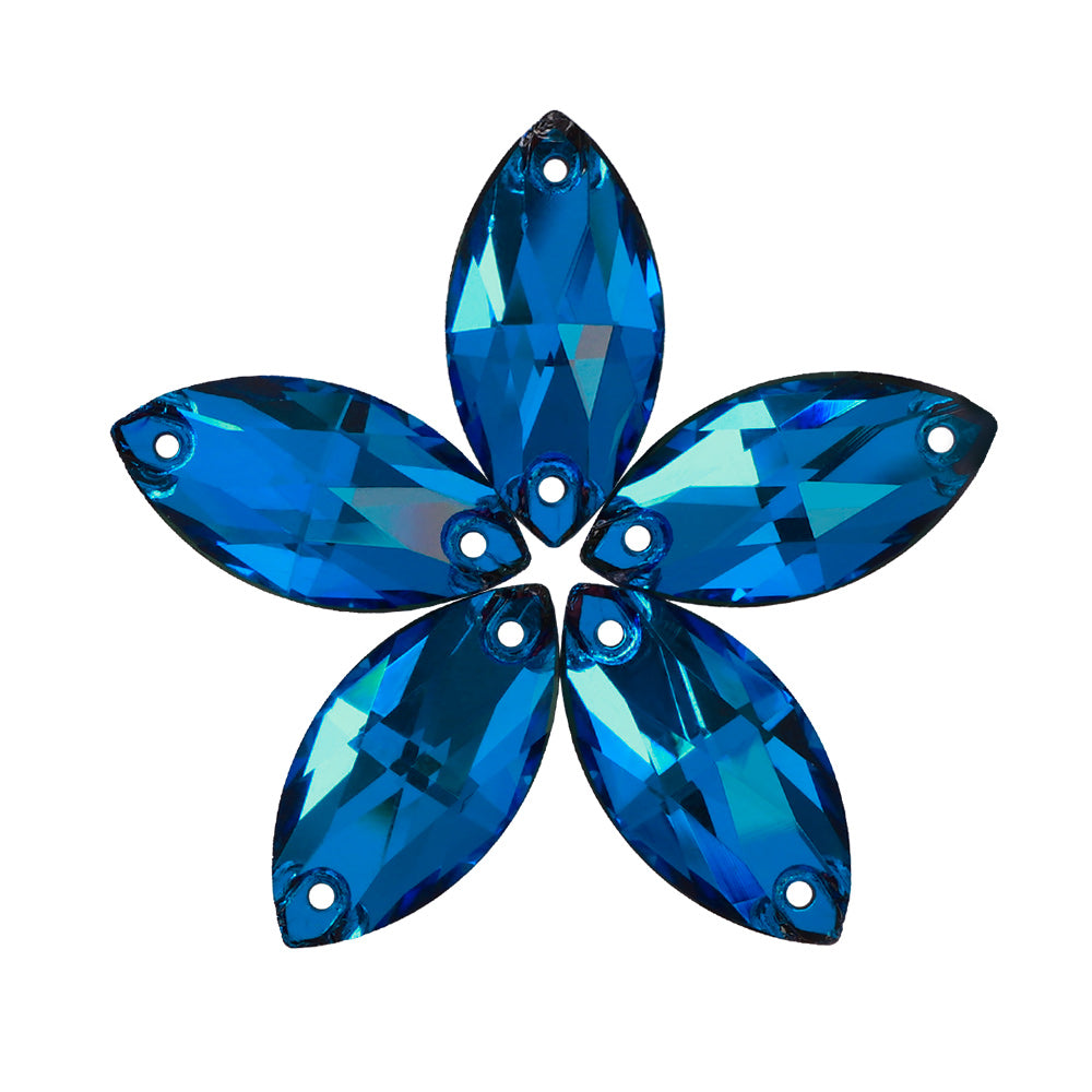 Bermuda Blue Navette Shape High Quality Glass Sew-on Rhinestones WholesaleRhinestone