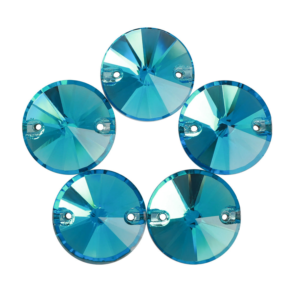 Aquamarine Rivoli Shape High Quality Glass Sew-on Rhinestones WholesaleRhinestone Imagem principal do produto