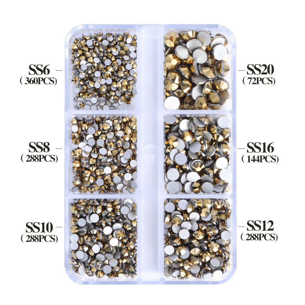 1440pcs Gold Aurum Rhinestone Glass Flatback Non Hotfix Nail Art