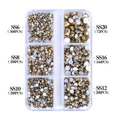 Mixed Sizes 6 Grid Box Aurum Glass FlatBack Rhinestones For Nail Art  Silver Back