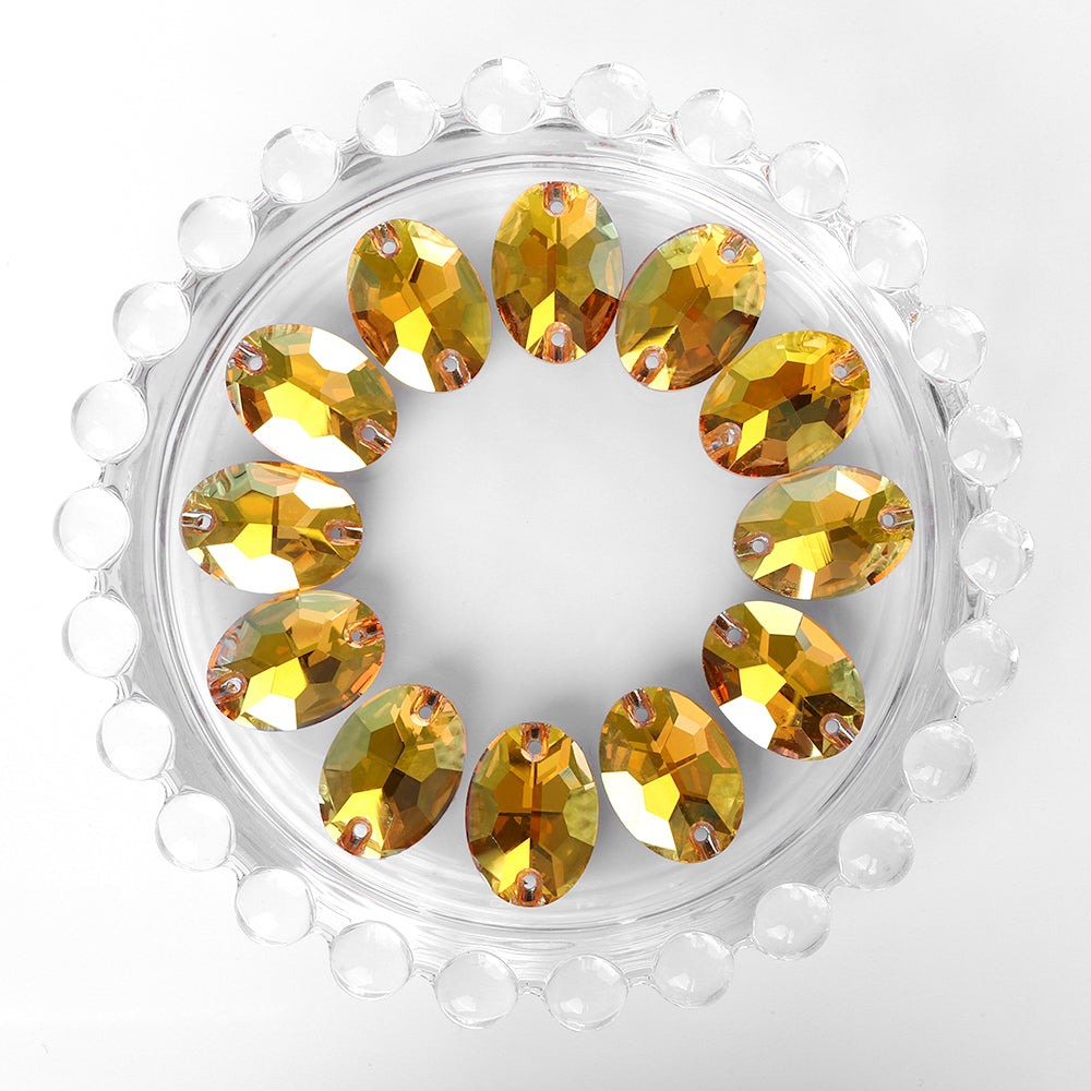 Metallic Sunshine Oval Shape High Quality Glass Sew-on Rhinestones WholesaleRhinestone