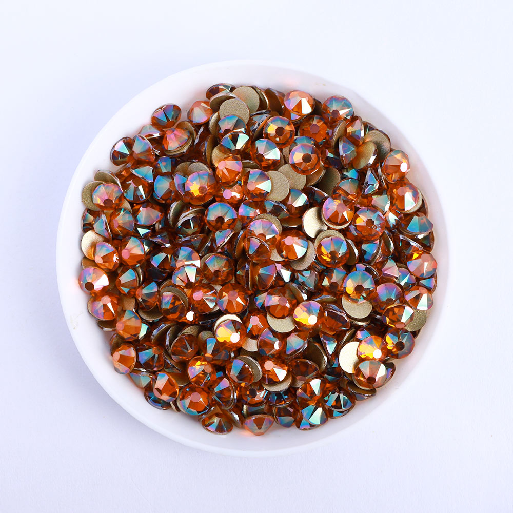 Amber Glass Flat Back Glue-On Rhinestones 16 Cut Facets WholesaleRhinestone