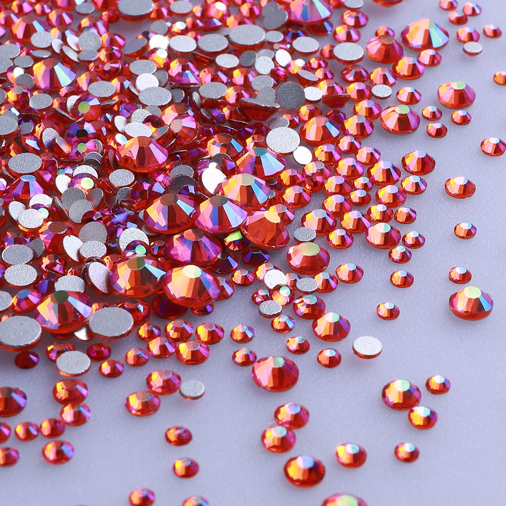 Blandede størrelser orange ab glas fladback rhinestones til neglekunst sølv ryg Sekundært billede