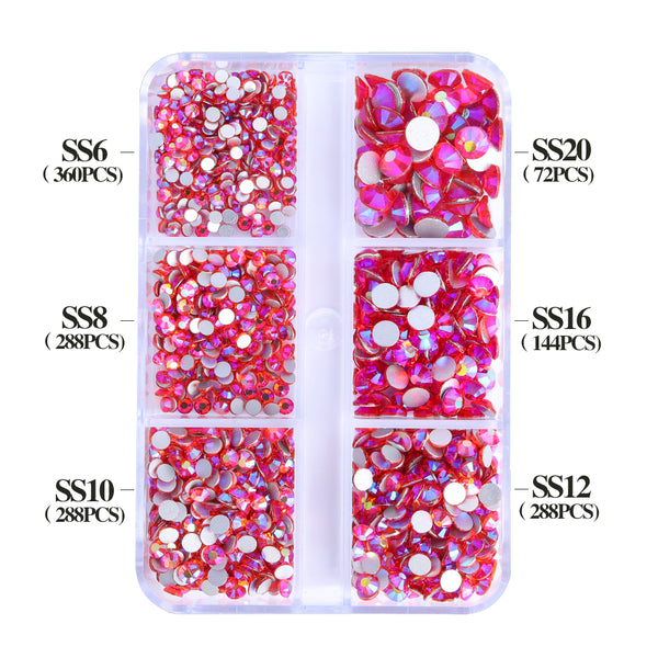 Mixed Sizes 6 Grid Box Orange AB Glass FlatBack Rhinestones For Nail Art Silver Back WholesaleRhinestone