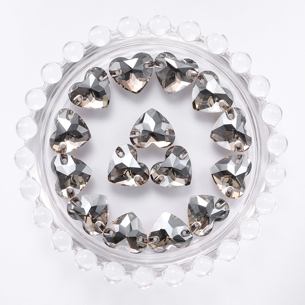 Satin Heart Shape High Quality Glass Sew-on Rhinestones WholesaleRhinestone
