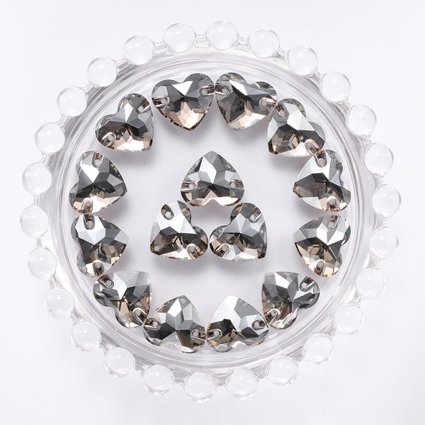 Satin Heart Shape High Quality Glass Sew-on Rhinestones WholesaleRhinestone