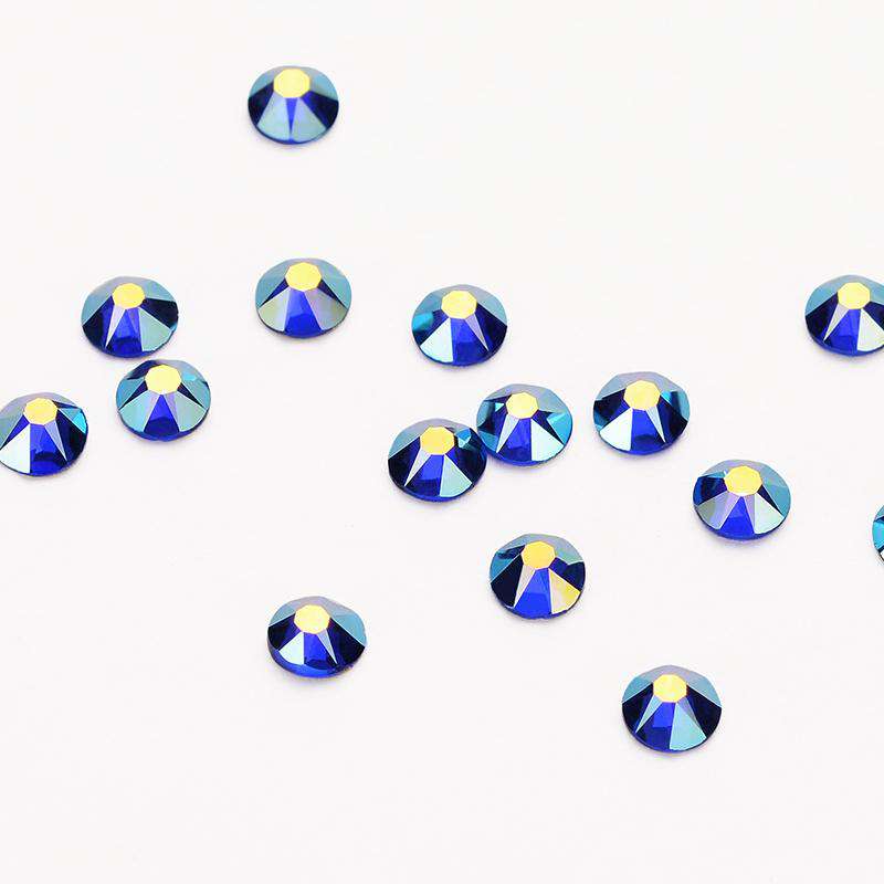 Sapphire AB Glass Flat Back Glue-On Rhinestones 16 Cut Facets In Bulk WholesaleRhinestone