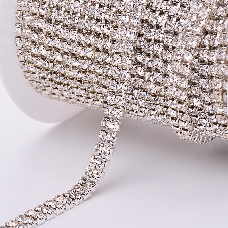 10 Yards Crystal Rhinestones Close Cup Chain -  2 Rows Silver Base WholesaleRhinestone Main image