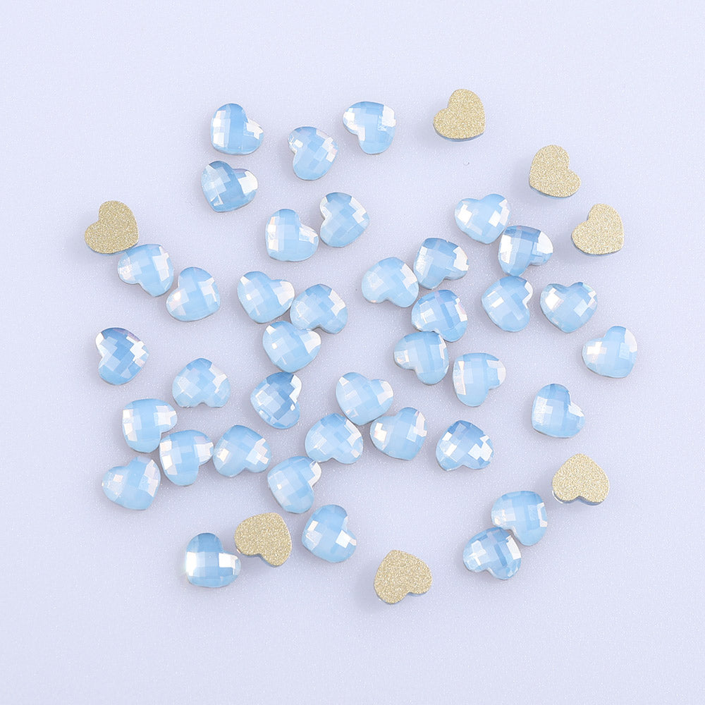 Heart Shape Blue Opal Glass Flat Back Fancy Rhinestones WholesaleRhinestone