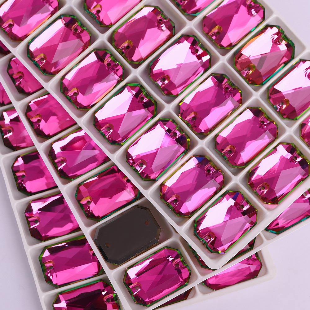 Vitrail Rose Octagon Shape High Quality Glass Sew-on Rhinestones WholesaleRhinestone