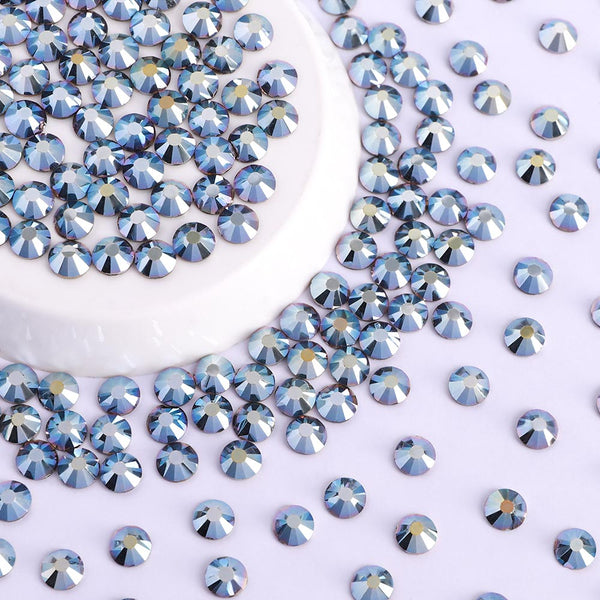 Metallic Light Blue Glass FlatBack Rhinestones Silver Back WholesaleRhinestone