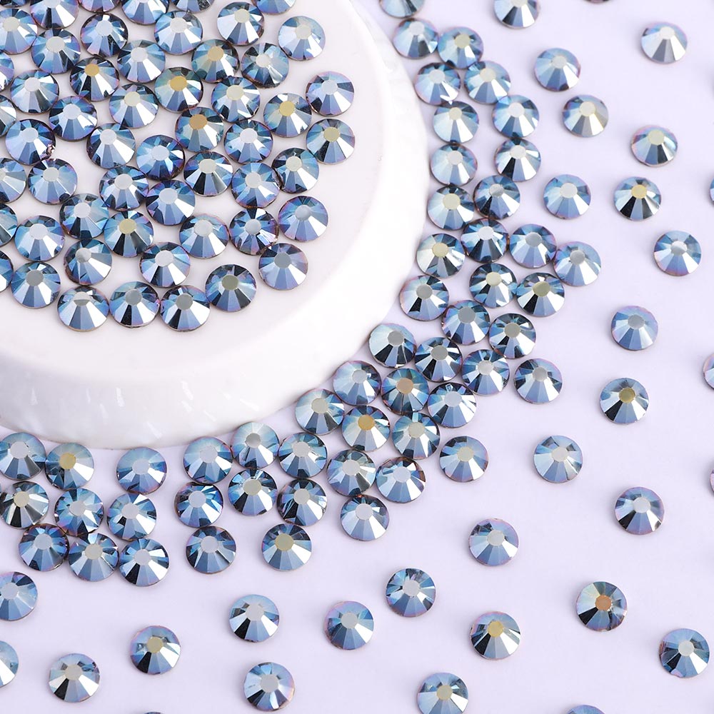 Metallic Light Blue Glass FlatBack Rhinestones Silver Back WholesaleRhinestone