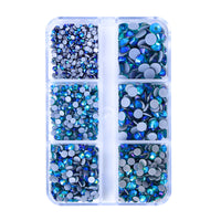Mixed Sizes 6 Grid Box Blue Zircon AB Glass HotFix Rhinestones For Clothing DIY