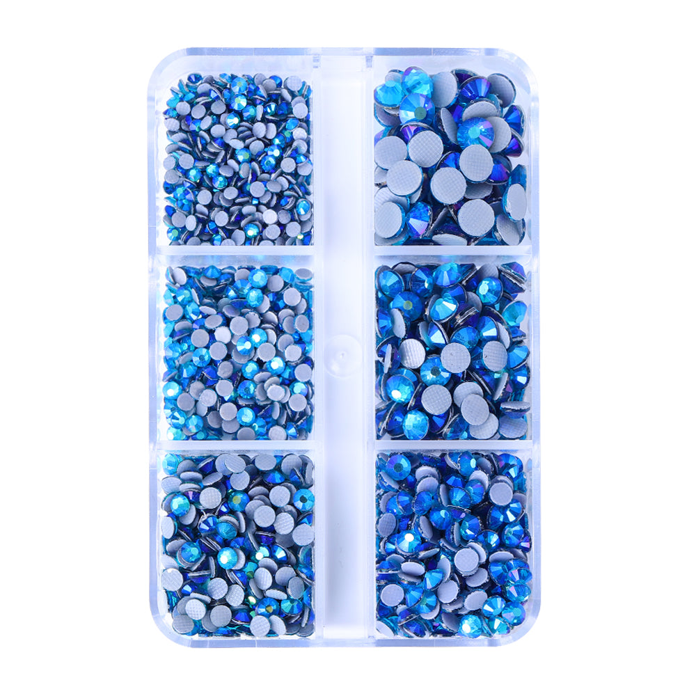 Mixed Sizes 6 Grid Box Indicolite AB Glass HotFix Rhinestones For Clothing DIY