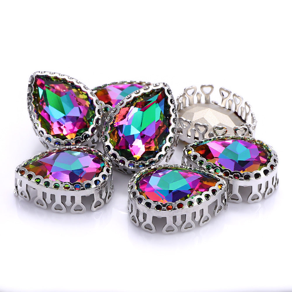 Volcano Drop Shape High-Quality Glass Sew-on Nest Hollow Claw Rhinestones