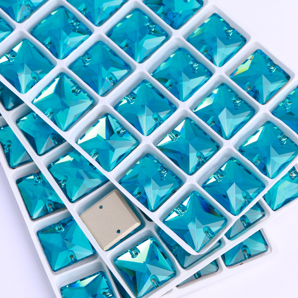 Aquamarine Square Shape High Quality Glass Sew-on Rhinestones WholesaleRhinestone
