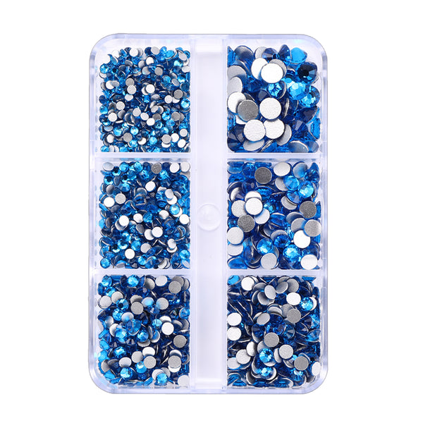 Mixed Sizes 6 Grid Box Capri Blue Glass FlatBack Rhinestones For Nail Art  Silver Back WholesaleRhinestone