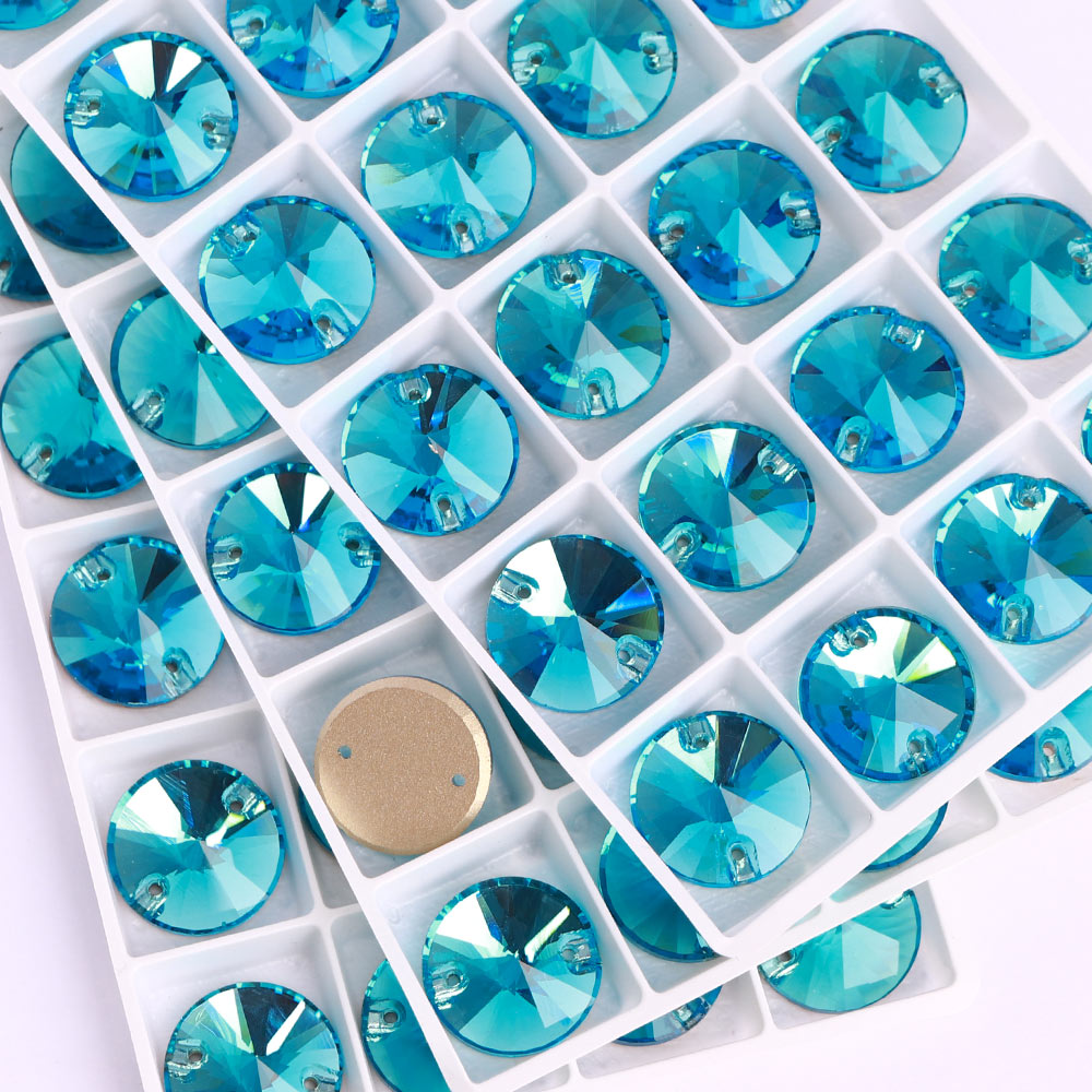 Aquamarine Rivoli Shape High Quality Glass Sew-on Rhinestones WholesaleRhinestone