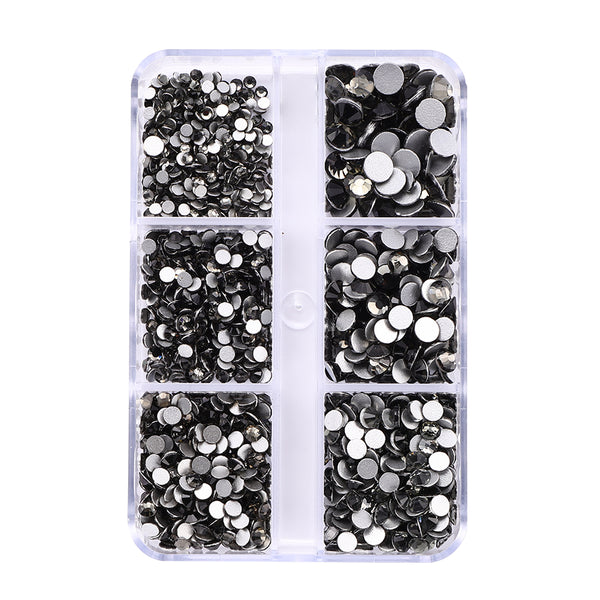 Mixed Sizes 6 Grid Box Black Diamond Glass FlatBack Rhinestones For Nail Art  Silver Back WholesaleRhinestone
