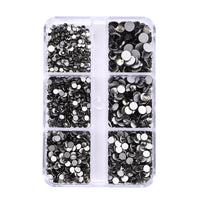 Mixed Sizes 6 Grid Box Black Diamond Glass FlatBack Rhinestones For Nail Art  Silver Back