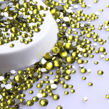 Mixed Sizes Olive Green Glass FlatBack Rhinestones For Nail Art Silver Back WholesaleRhinestone