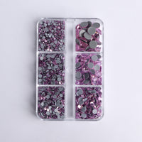 Mixed Sizes 6 Grid Box Light Pink Glass HotFix Rhinestones For Clothing DIY