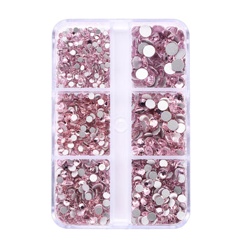 Mixed Sizes 6 Grid Box Light Pink Glass FlatBack Rhinestones For Nail Art Silver Back WholesaleRhinestone