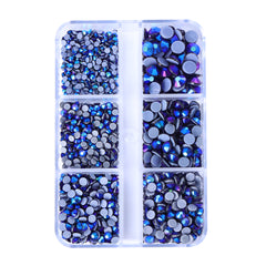 Mixed Sizes 6 Grid Box Montana AB Glass HotFix Rhinestones For Clothing DIY