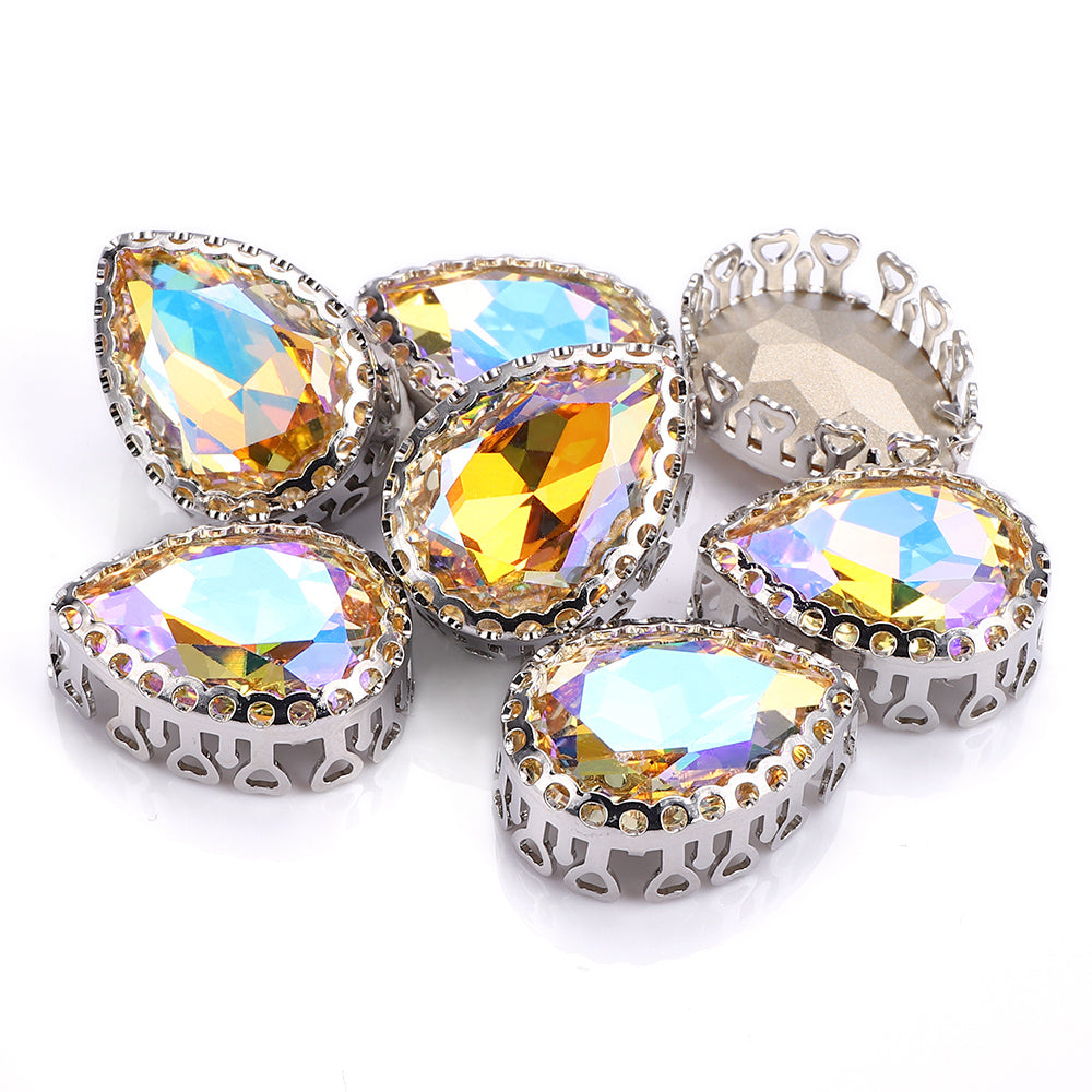 Paradijs Shine Drop Shape Hoogwaardige Glazen Sewa-On Nest Hollow Claw Rhinestones