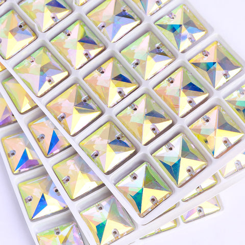 Crystal AB Square Shape High Quality Glass Sew-on Rhinestones WholesaleRhinestone