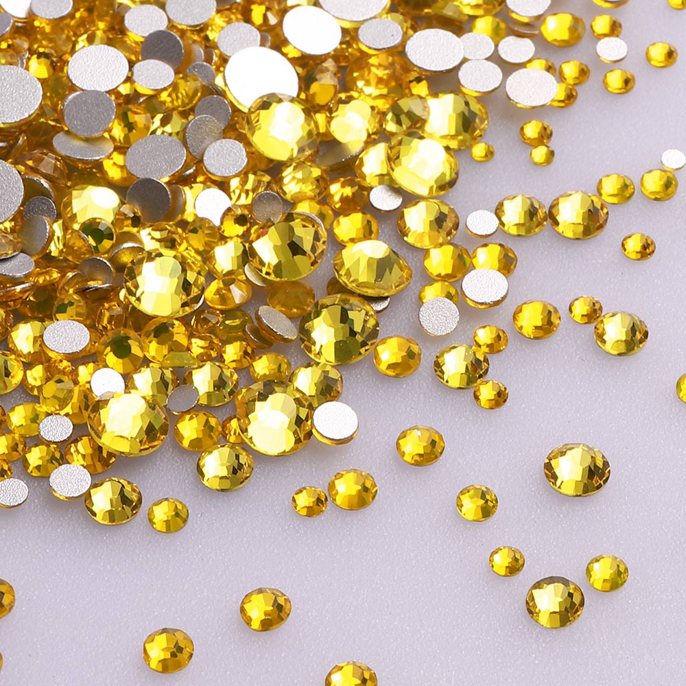 Mixed Sizes Citrine Glass FlatBack Rhinestones For Nail Art Silver Back WholesaleRhinestone
