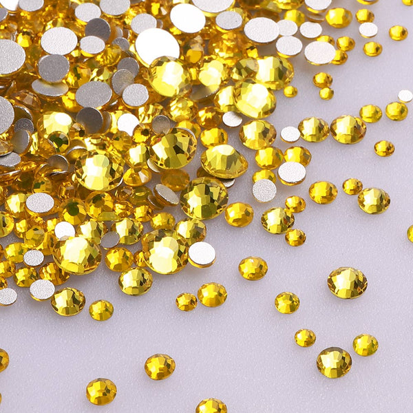 Mixed Sizes Citrine Glass FlatBack Rhinestones For Nail Art Silver Back WholesaleRhinestone