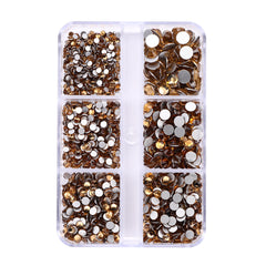 Mixed Sizes 6 Grid Box Light Colorado Topaz Glass FlatBack Rhinestones For Nail Art Silver Back