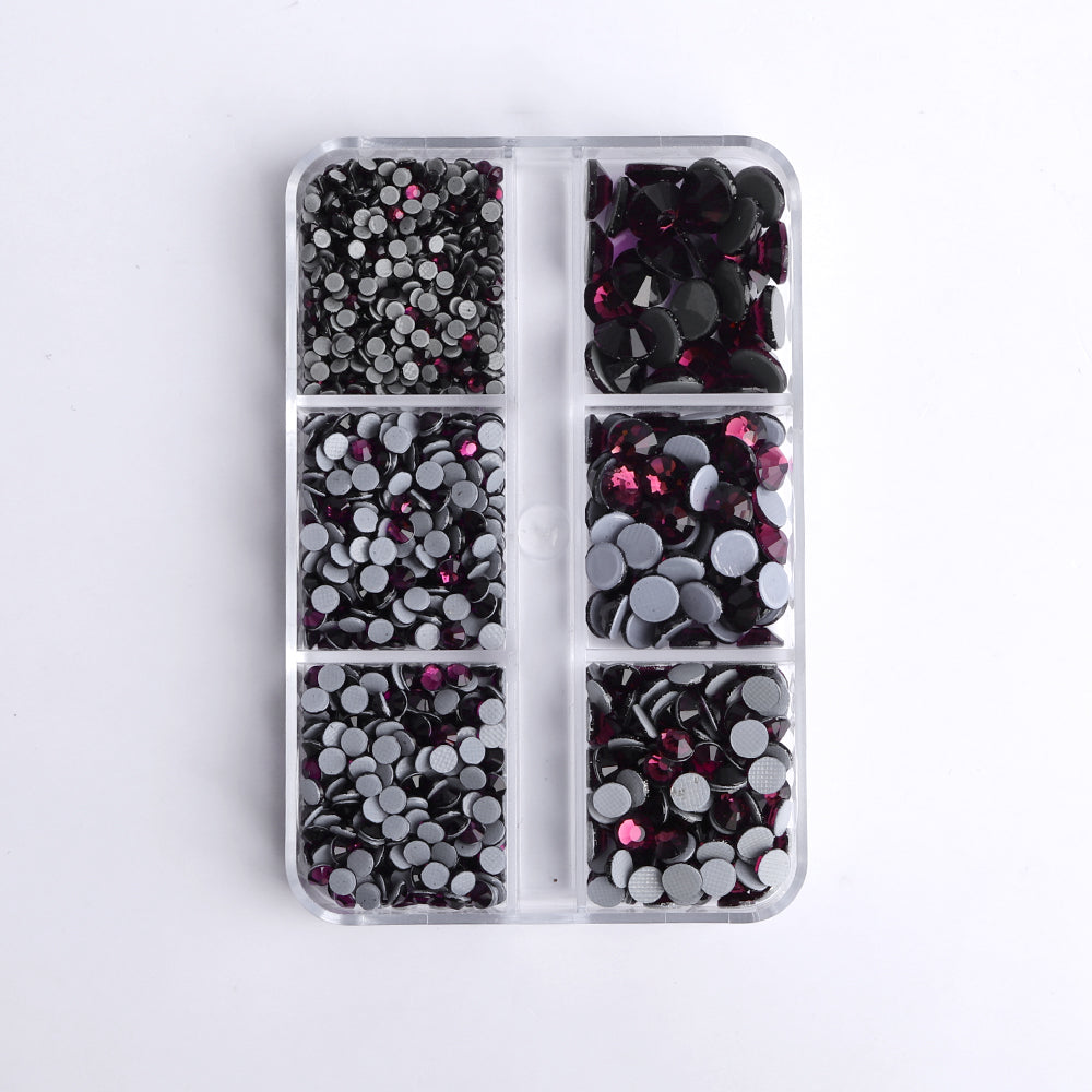 Mixed Sizes 6 Grid Box Amethyst Glass HotFix Rhinestones For Clothing DIY Secondary image
