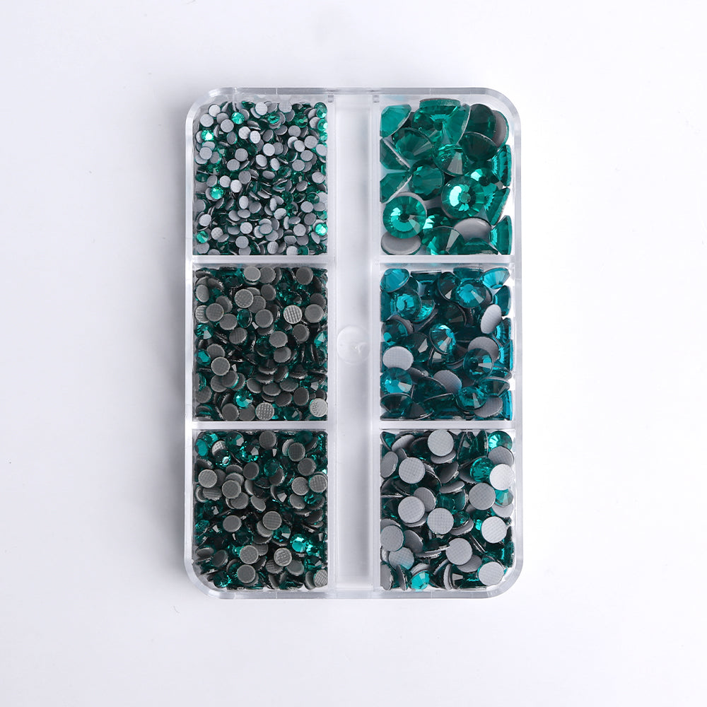 Mixed Sizes 6 Grid Box Blue Zircon Glass HotFix Rhinestones For Clothing DIY
