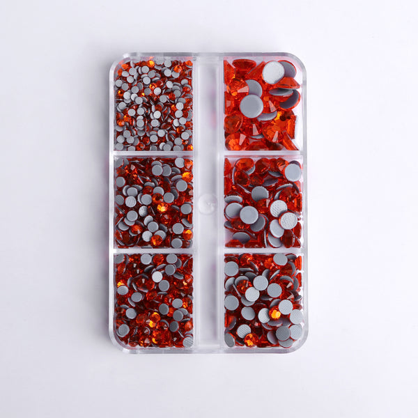 Mixed Sizes 6 Grid Box Orange Glass HotFix Rhinestones For Clothing DIY WholesaleRhinestone